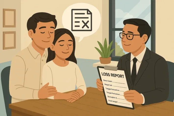 ilustrasi pasangan yang tampak lega setelah menyerahkan pengurusan dokumen kepada tenaga profesional