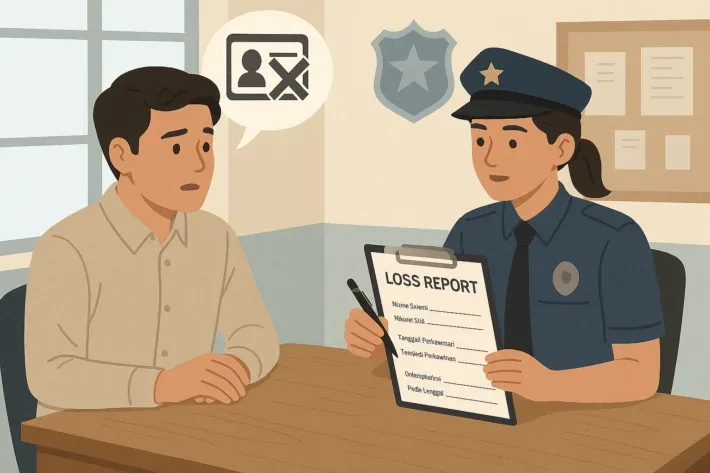 ilustrasi proses pelaporan kehilangan dokumen atau pengajuan duplikat