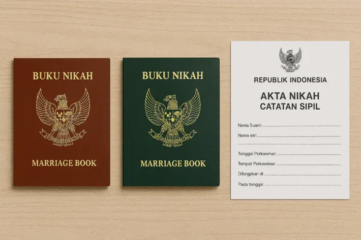 perbedaan visual antara sampul buku nikah dan akta nikah catatan sipil